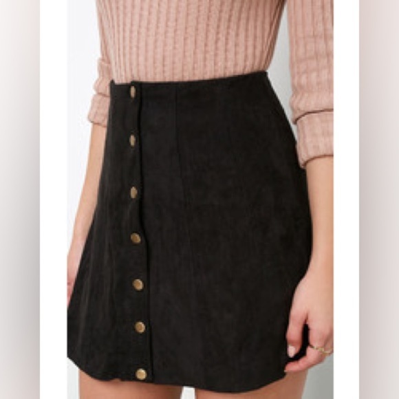 Honey Punch Suede My Day Black Suede Skirt Size L - Picture 3 of 11
